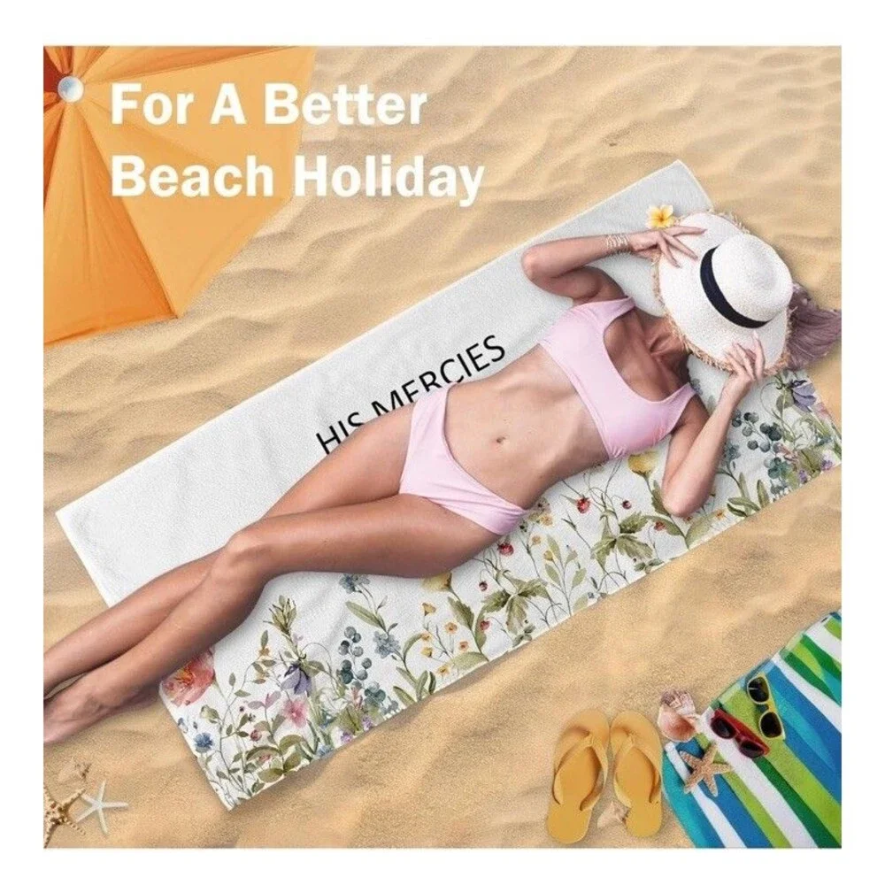 Christian Wildflower Beach Towel, Inspirational Bible Verse Beach Towels Over...